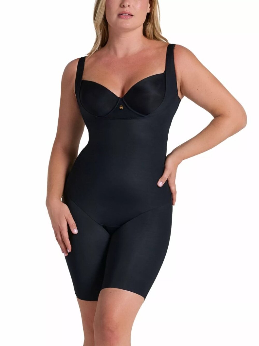 Leonisa Undetectable Step-In Mid-Thigh Body Shaper Black Open Bust Size L NWT